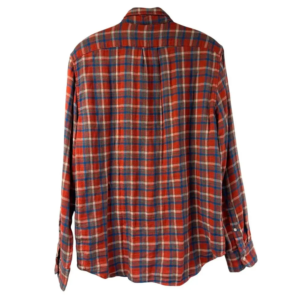 J Crew Flannel Shirt Plaid Red Blue Gray Medium Slim Double Weave AY988